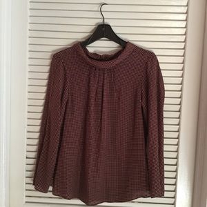 Massimo Dutti burgundy white polka dot silk blouse
